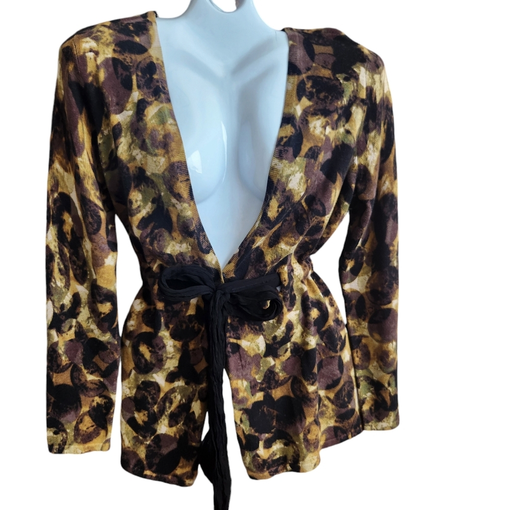 ZoZo Modern Chic Safari Inspired Leopard Print Cinched Knit Cardigan Sweater L